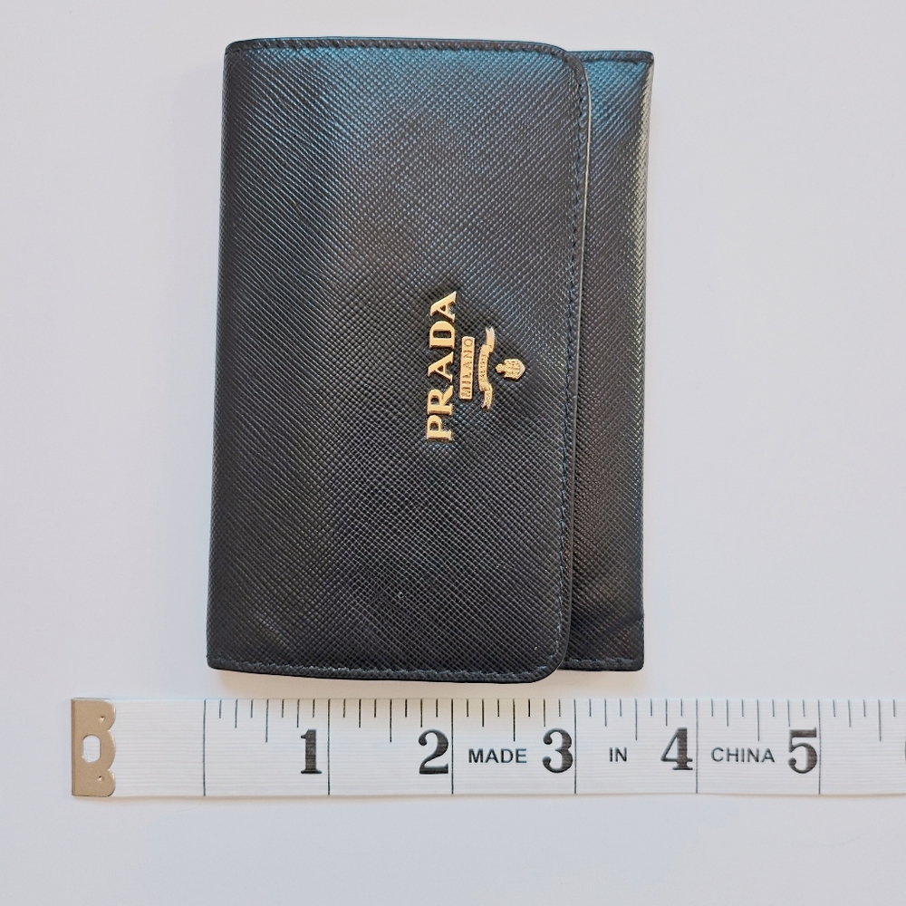 PRADA Saffiano Card Holder Wallet Gold Tone Hardware Logo - Picture 14 of 14